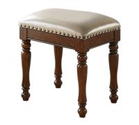 Petit repose-pieds rectangulaire en similicuir ottomane vintage du milieu du siècle en bois massif pour salon, chambre à coucher, entrée, 40 x 30 x 45 cm