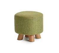 Petit repose-pieds rembourré en lin avec pieds en bois, meuble d'appoint élégant pour la maison, la chambre à coucher et le salon, tabouret rond confortable et polyvalent