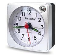 Petit réveil de chevet, phosphorescent sans tic-tac, de voyage avec fonction snooze, réveil de chevet analogique silencieux à quartz alimenté par piles pour chambre à coucher, voyage (argent)