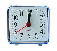 Petit réveil de lit carré avec boîtier transparent - Horloge de voyage compacte - Montre de bureau silencieuse - Bleu - Économique et durable