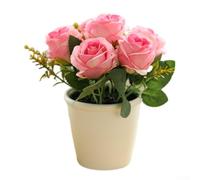 Petit rosier artificiel en pot dans un récipient blanc pour hôpital, salle d'attente, zone patient, décoration apaisante au toucher (rose rouge)