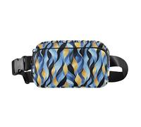 Petit sac à bandoulière à rayures colorées avec sangle réglable pour voyage, shopping, course à pied, Motif plante à thème bleu doré noir, 1 Size