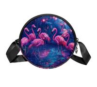 Petit sac à bandoulière circulaire pour femme, motif flamant rose de la forêt tropicale, petit sac à dos à bandoulière avec fermeture éclair, bretelles réglables, sac à main rond décontracté pour