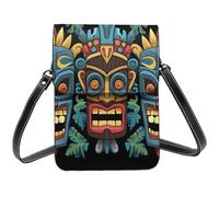 Petit sac à bandoulière coloré avec motif masque Tiki pour femme, sac à main pour téléphone portable, sac à main en cuir PU avec bandoulière