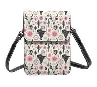Petit sac à bandoulière en cuir avec imprimé tête de mort de chèvre rose occidental pour femme, petit sac à main en cuir pour téléphone portable