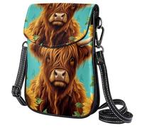 Petit sac à bandoulière en cuir pour femme, imprimé floral, sac à bandoulière décontracté avec sangle réglable, pour le shopping, la randonnée, un usage quotidien, Vache des Highlands Marron Tournesol