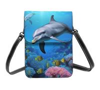 Petit sac à bandoulière en cuir PU avec bandoulière Motif dauphin dans le récif de corail pour femme