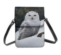 Petit sac à bandoulière en cuir PU avec bandoulière pour femme Motif chouette des neiges