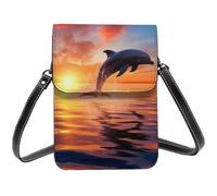 Petit sac à bandoulière en cuir PU avec bandoulière pour femme Motif dauphin coucher de soleil