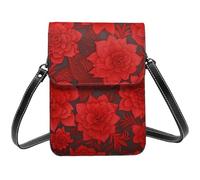 Petit sac à bandoulière en cuir PU avec bandoulière pour femme Motif fleurs rouges