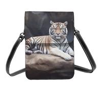 Petit sac à bandoulière en cuir PU avec bandoulière pour femme Motif tigre assis sur un rocher