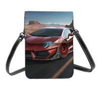 Petit sac à bandoulière en cuir PU avec bandoulière pour femme Motif voiture de course Rouge