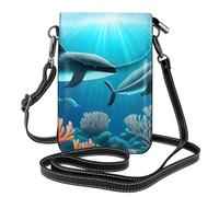 Petit sac à bandoulière en cuir synthétique avec emplacements pour cartes et sangle réglable Motif baleines sous la mer