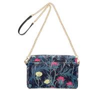 Petit sac à bandoulière en cuir végétalien avec motif chardon en acier cyan noir et imperméable, sac à main pour voyage