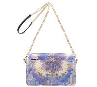 Petit sac à bandoulière en cuir végétalien avec motif papillon et fleurs d'iris violet et bleu, sac à main imperméable pour voyage