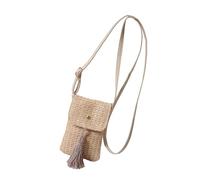 Petit sac à bandoulière en paille tissée avec glands et sangle réglable pour femme, kaki, As shown in the figure