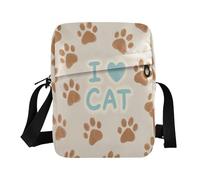 Petit sac à bandoulière I Love Cats Paw pour homme et femme avec sangle réglable pour l'extérieur et le quotidien