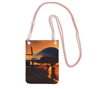 Petit sac à bandoulière imprimé avion au coucher du soleil pour femme, tendance, sac à main pour téléphone avec sangle réglable, pour randonnée, voyage, rose, Taille unique