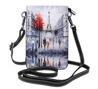 Petit sac à bandoulière imprimé Paris City Tree Eiffel Tower Art pour téléphone portable avec fentes pour cartes, sac à main à bandoulière avec sangle