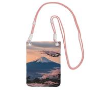 Petit sac à bandoulière japonais imprimé paysage Mount Fuji pour femme, tendance, sac à main pour téléphone avec sangle réglable, pour randonnée, voyage, rose, Taille unique