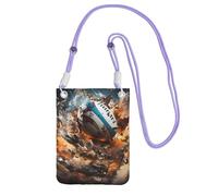 Petit sac à bandoulière noir imprimé rugby sur le feu pour téléphone portable, joli sac à main en diagonale, pour le shopping, la marche, violet, taille unique