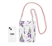 Petit sac à bandoulière, portefeuille pour téléphone portable, porte-monnaie, sac à bandoulière, motif lavande sur fond vintage coloré de Provence,Rose