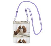 Petit sac à bandoulière, portefeuille pour téléphone portable, sac à main, sac à bandoulière, Cavalier King Charles Spaniel, épagneul brun,Violet