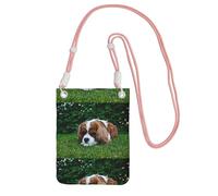 Petit sac à bandoulière, portefeuille pour téléphone portable, sac à main, sac à bandoulière, Cavalier King Charles Spaniel, brun et blanc,Rose