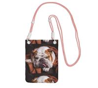 Petit sac à bandoulière, portefeuille pour téléphone portable, sac à main, sac à bandoulière, motif bouledogues anglais, muselière, animaux de compagnie, chiens endormis,Rose