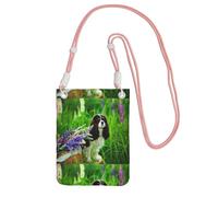 Petit sac à bandoulière, portefeuille pour téléphone portable, sac à main, sac à bandoulière, motif Cavalier King Charles Spaniel, motif fleurs de lupin,Rose