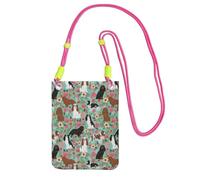 Petit sac à bandoulière, portefeuille pour téléphone portable, sac à main, sac à bandoulière, motif floral Cavalier King Charles Spaniel,Fuchsia