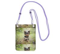 Petit sac à bandoulière, portefeuille pour téléphone portable, sac à main, sac à bandoulière, Yorkshire Terrier, petit chiot, animaux de compagnie, chiens,Violet