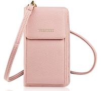 Petit sac à bandoulière pour femme avec de nombreux compartiments, porte-monnaie avec fermeture éclair sur tout le pourtour, poche pour téléphone portable, vieux rose