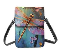 Petit sac à bandoulière pour femme en cuir pour téléphone portable, portefeuille de voyage, libellule peinte à la main, sangle réglable