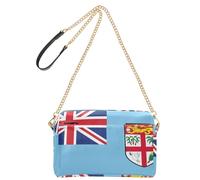 Petit sac à bandoulière pour femme en cuir végétalien, sac à main avec fermeture éclair, sac à main pour femme, Drapeau national fidjien officiel de l'île Fidji, 9.6" x 3.3" x 6.3"