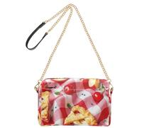 Petit sac à bandoulière pour femme, en cuir végétalien, sac à main avec fermeture éclair, vichy cerise avec tarte