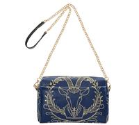 Petit sac à bandoulière pour femme en cuir végétalien, signe du zodiaque doré, astrologie, bleu marine, sac à main à bandoulière imperméable