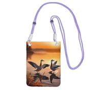 Petit sac à bandoulière pour femme - Mini portefeuille pour téléphone portable - Mouettes au bord du lac au coucher du soleil, violet, Taille unique