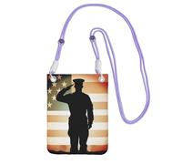 Petit sac à bandoulière pour femme - Mini portefeuille pour téléphone portable - Portefeuille de remerciement - Soldat saluant le drapeau américain, violet, Taille unique