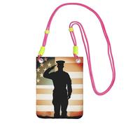 Petit sac à bandoulière pour femme - Mini portefeuille pour téléphone portable - Portefeuille de remerciement - Soldat saluant le drapeau américain, Fuchsia, Taille unique