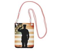 Petit sac à bandoulière pour femme - Mini portefeuille pour téléphone portable - Portefeuille de remerciement - Soldat saluant le drapeau américain, rose, Taille unique