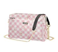 Petit sac à bandoulière pour femme, petit sac à main en cuir végétalien, motif vichy imperméable, rose pâle