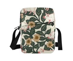 Petit sac à bandoulière pour femme, sac à main à bandoulière réglable pour style décontracté William Morris Pig, cyan, pêche