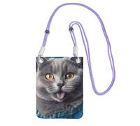 Petit sac à bandoulière pour femme - Sac à main étanche pour téléphone portable - Chat bleu qui sort de la langue
