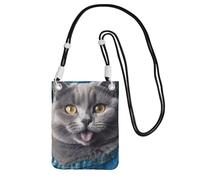 Petit sac à bandoulière pour femme - Sac à main étanche pour téléphone portable - Chat bleu qui sort de la langue