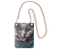 Petit sac à bandoulière pour femme - Sac à main étanche pour téléphone portable - Chat bleu qui sort de la langue