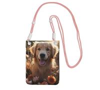 Petit sac à bandoulière pour femme - Sac à main étanche pour téléphone portable - Golden Retriever et fleurs