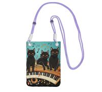 Petit sac à bandoulière pour femme - Sac à main étanche pour téléphone portable - Motif chats allongés sur le clavier de piano - Portefeuille