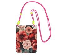 Petit sac à bandoulière pour femme - Sac à main étanche pour téléphone portable - Motif fleurs rouges et pâles