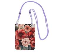 Petit sac à bandoulière pour femme - Sac à main étanche pour téléphone portable - Motif fleurs rouges et pâles